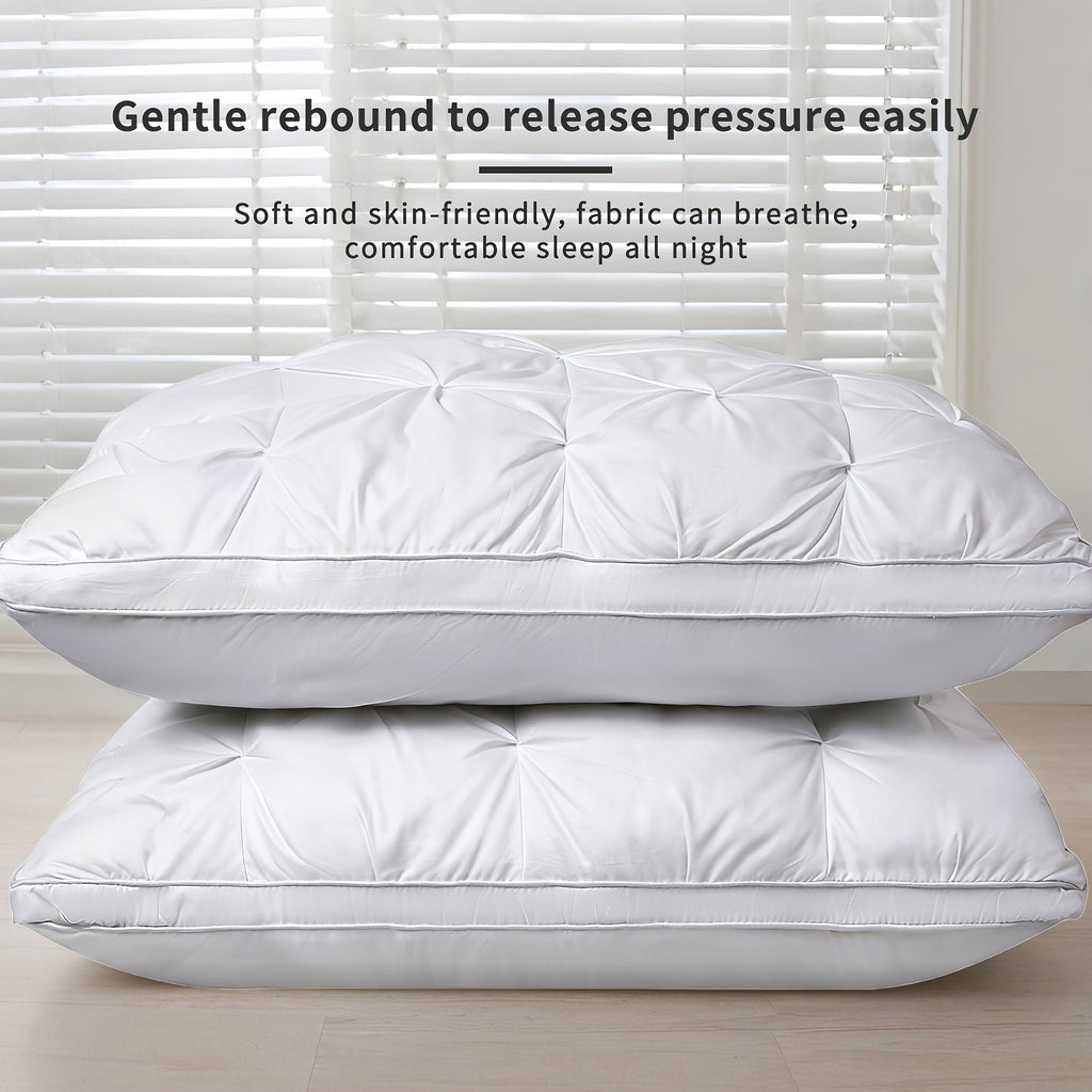 Bed Pillow Set of 2 with Quilted Woven Covers, Zippered Loft Access and Five Color Options
