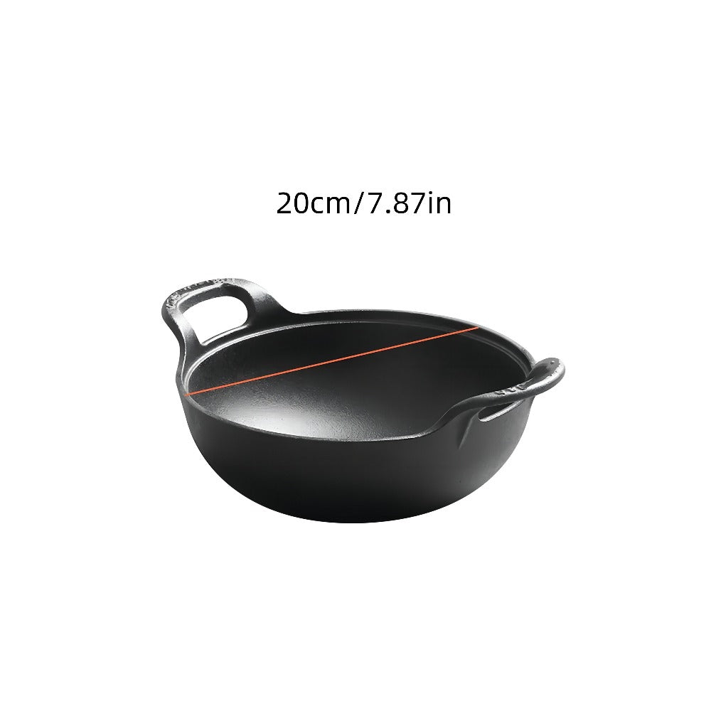 Cast Iron Wok Skillet Non-Stick Deep Stir Fry Pan with Dual Handles - Uncoated Traditional for Home Cooking, Dining and Outdoor Meals