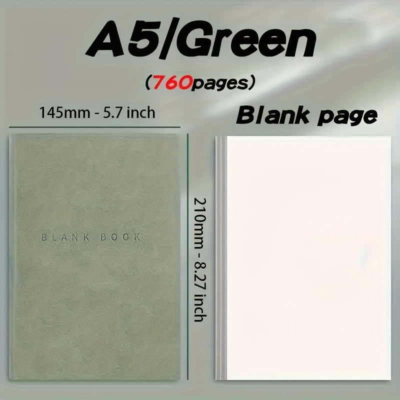 Blank Notebook with A5 760 Pages Leather Soft Cover Sketchbook