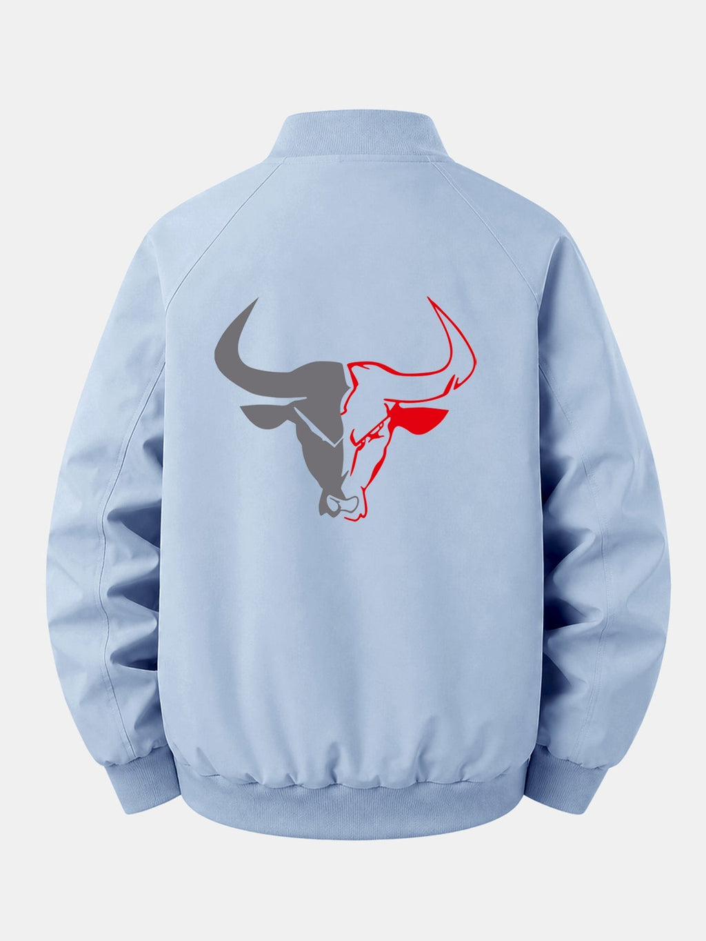 Relax Fit Bull Print Zip-Up Bomber Jacket