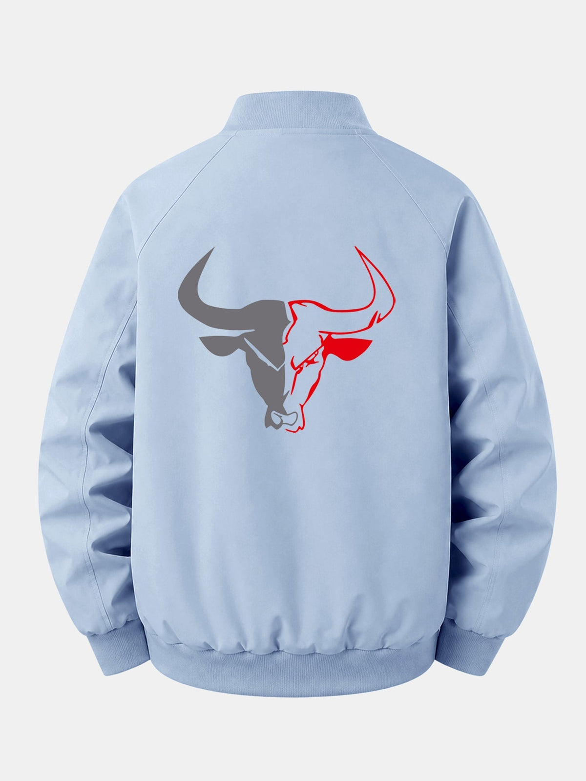 Relax Fit Bull Print Zip-Up Bomber Jacket