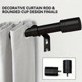 Curtain Rod, One-Inch Adjustable Rounded Cup Finials in Black, Brushed Nickel or Gold Finish, One-Inch Adjustable