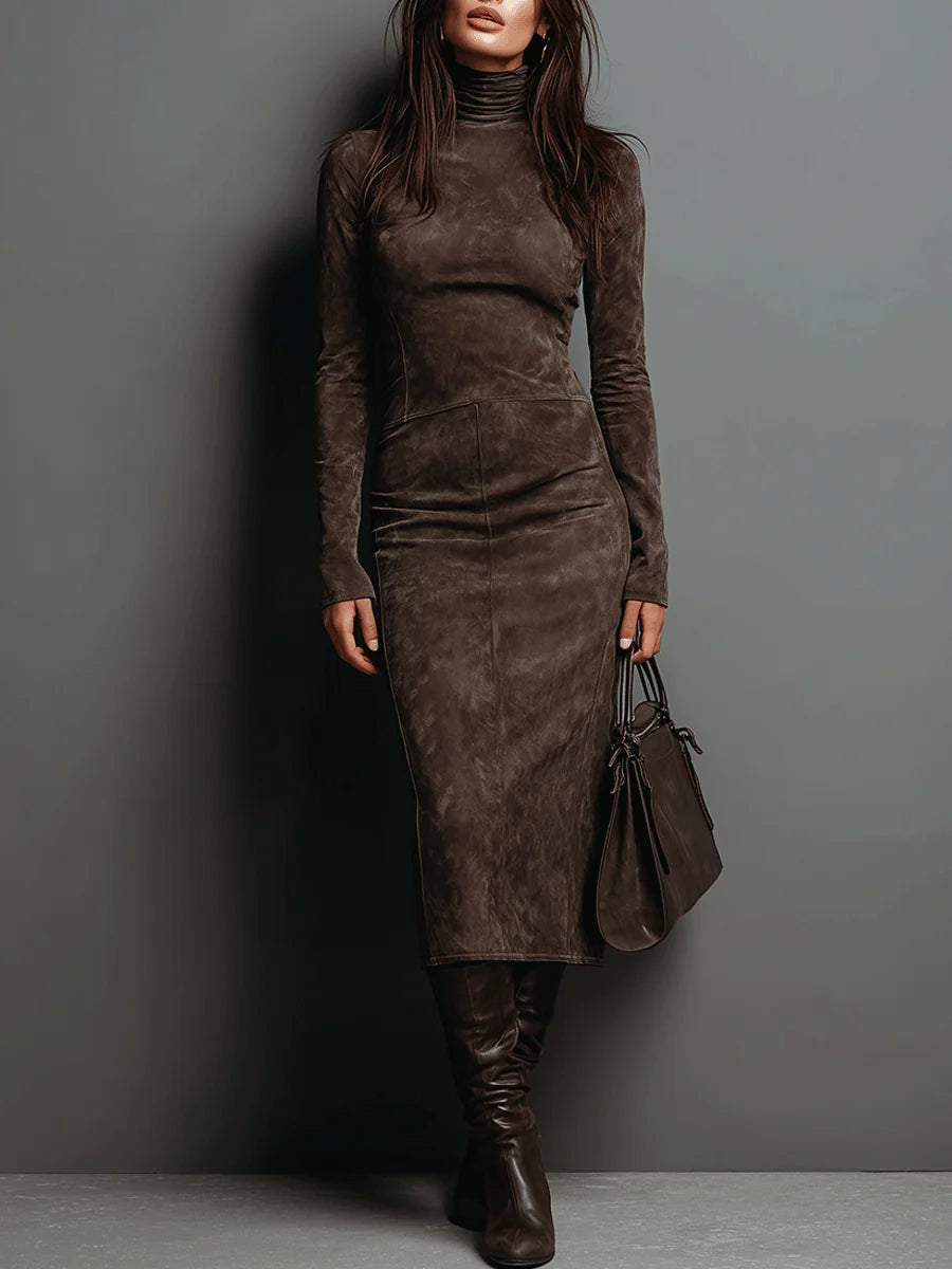 Maisie | Elegantes Kleid aus Wildleder mit hohem Ausschnitt