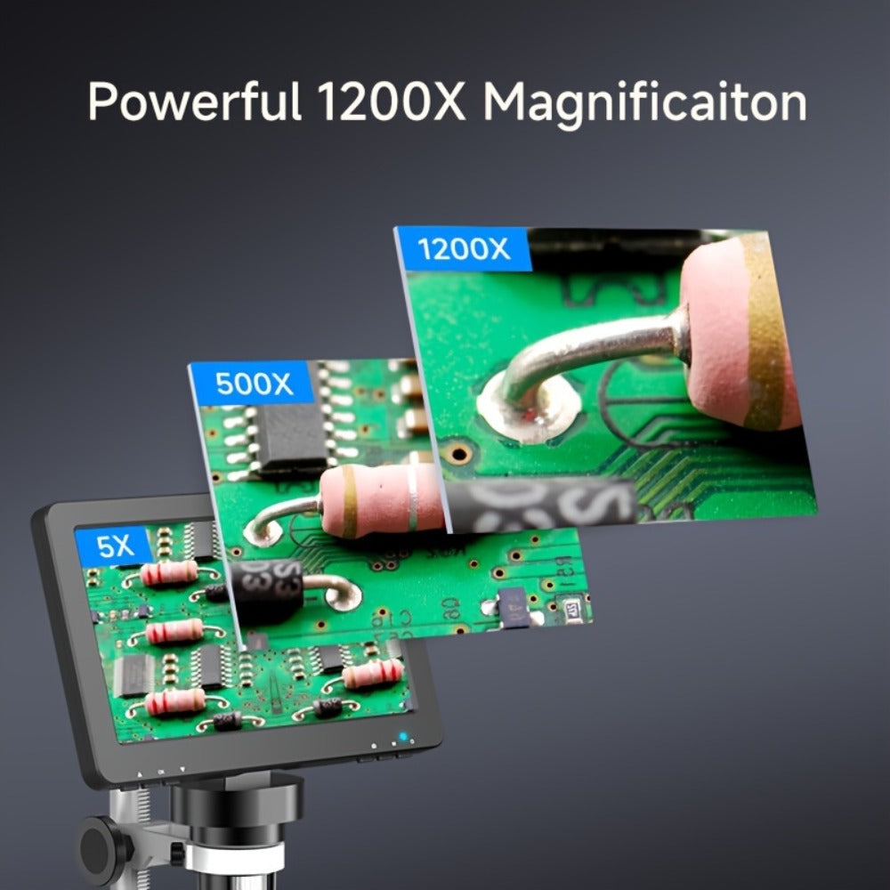 DM9 7-Inch Digital Microscope with Eight Lens LEDs, Two Side Lights and Tilting Screen for Coin and PCB Inspection