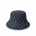 Luxury Monogram Denim Bucket Hat – Navy Blue