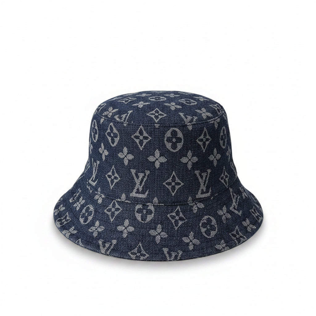 Luxury Monogram Denim Bucket Hat – Navy Blue