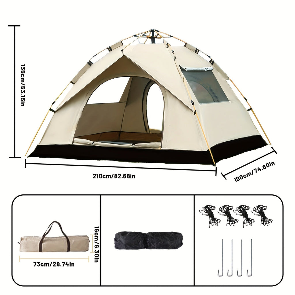 Camping Tent, One-to-Three or Three-to-Four-Person Pop-Up Outdoor Shelter with Dual Doors for Camp Setup