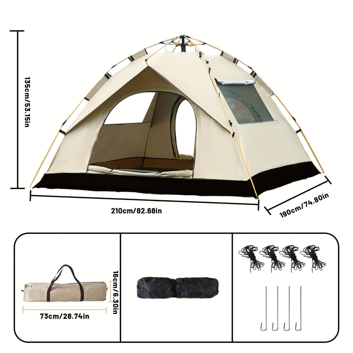 Camping Tent, One-to-Three or Three-to-Four-Person Pop-Up Outdoor Shelter with Dual Doors for Camp Setup