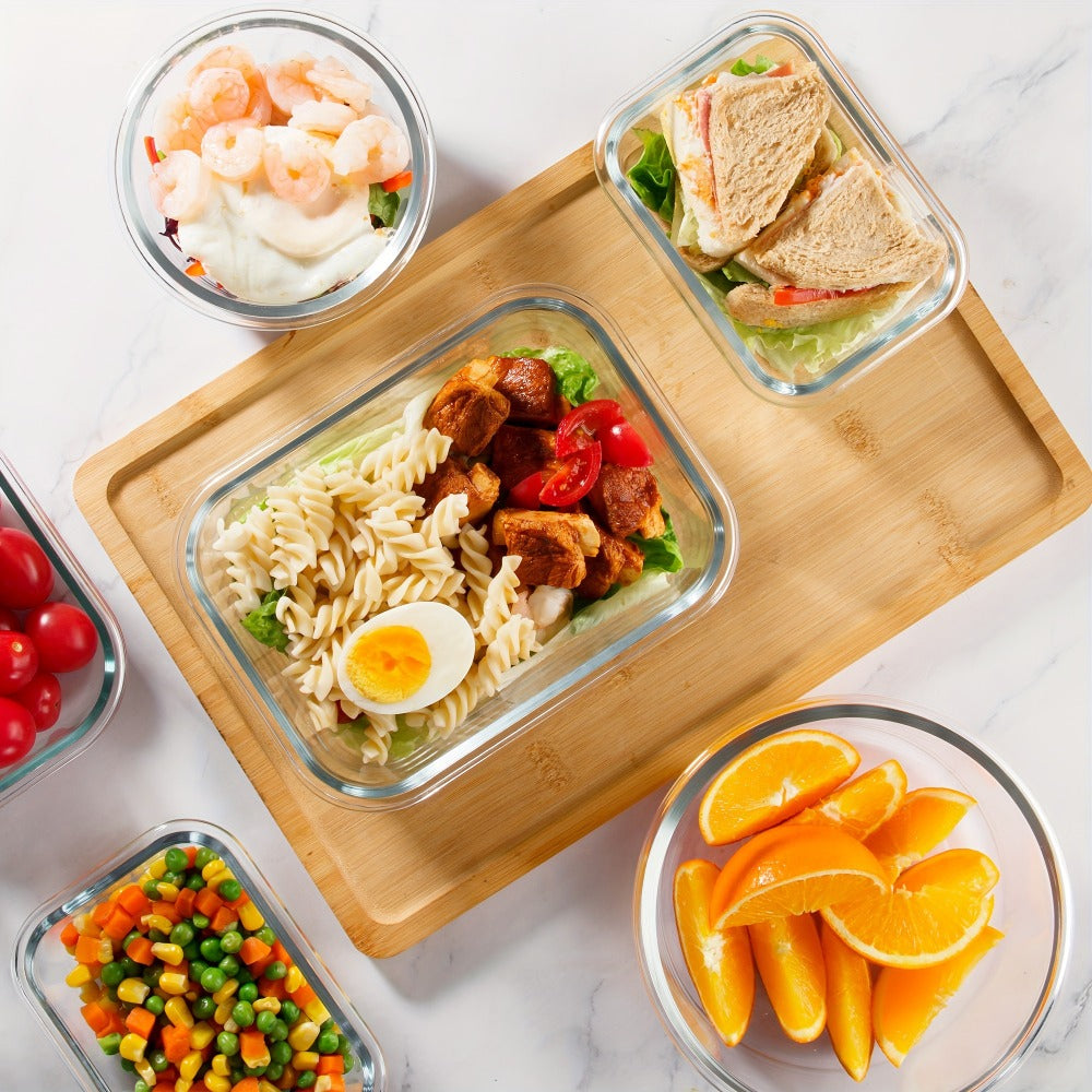 Glass Food Storage Containers for Meal Prep, Airtight Borosilicate Kitchen Boxes, Microwave and Freezer Safe