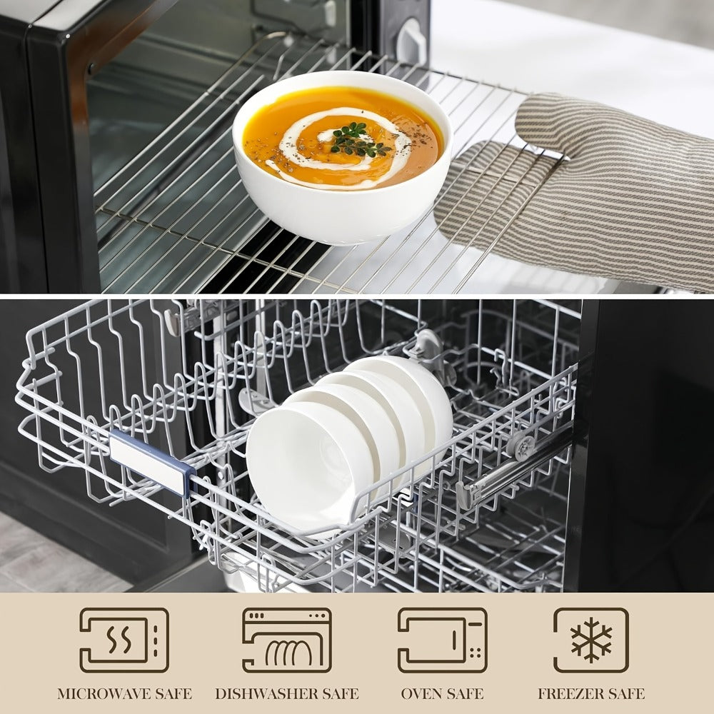 Ceramic Bowls Set 22oz White Porcelain - Dishwasher & Soup Bowls for Kitchen, Cereal, Ramen, Oatmeal
