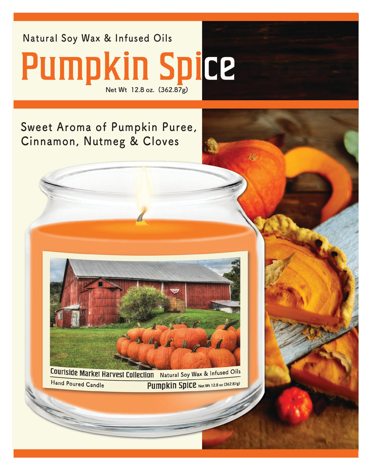Pumpkin Barn 12.8 Oz Candle Glass Jar with Brushed Silver Metal Lid