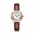 Cartier Ballon Bleu – Rose Gold White Guilloché Dial Roman Numerals Blue Sword Hands Burgundy Crocodile Strap Automatic