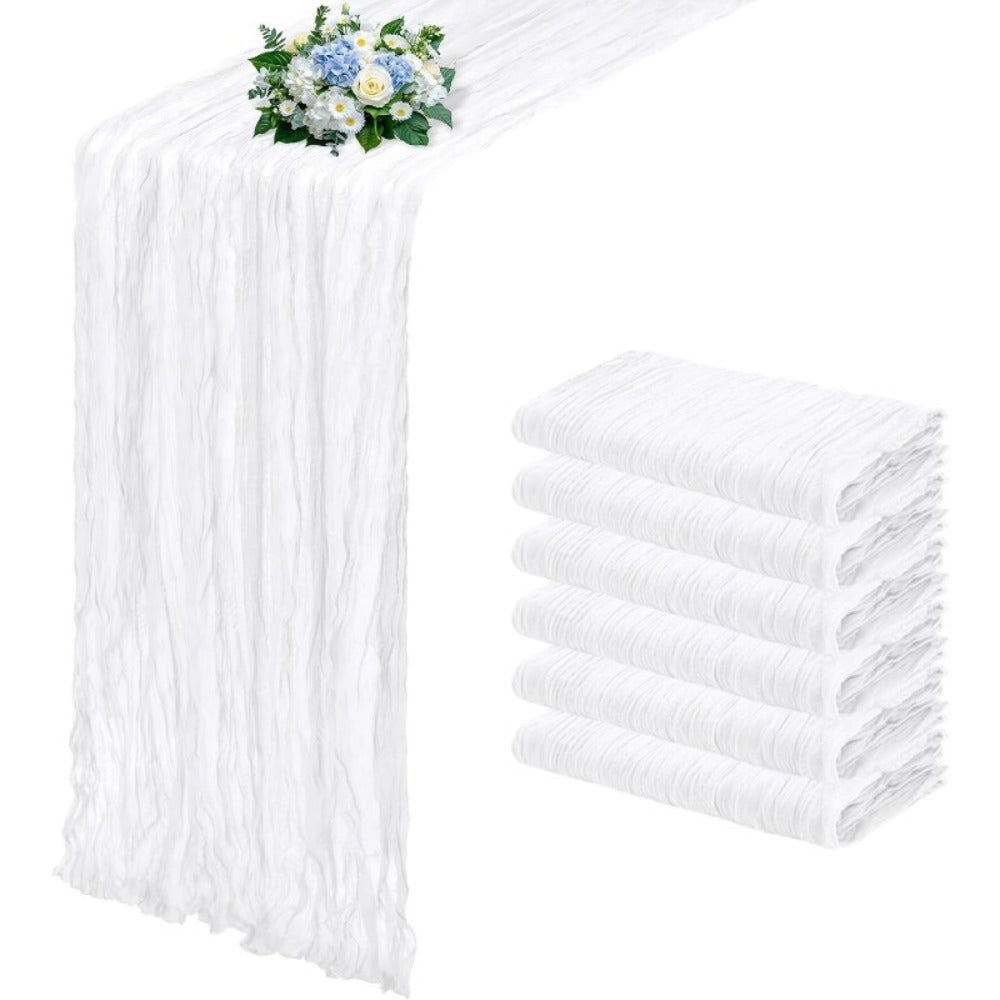 Cheesecloth Table Runner Set of Six Pieces at 21.7 x 72.8 Inches Each in Nine Colors for Dining and Events