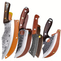 Kitchen Knife Set by WXYCOO, 3- or 4-Piece 5Cr15MoV Steel Hammered Blades with Curved Wood Handles