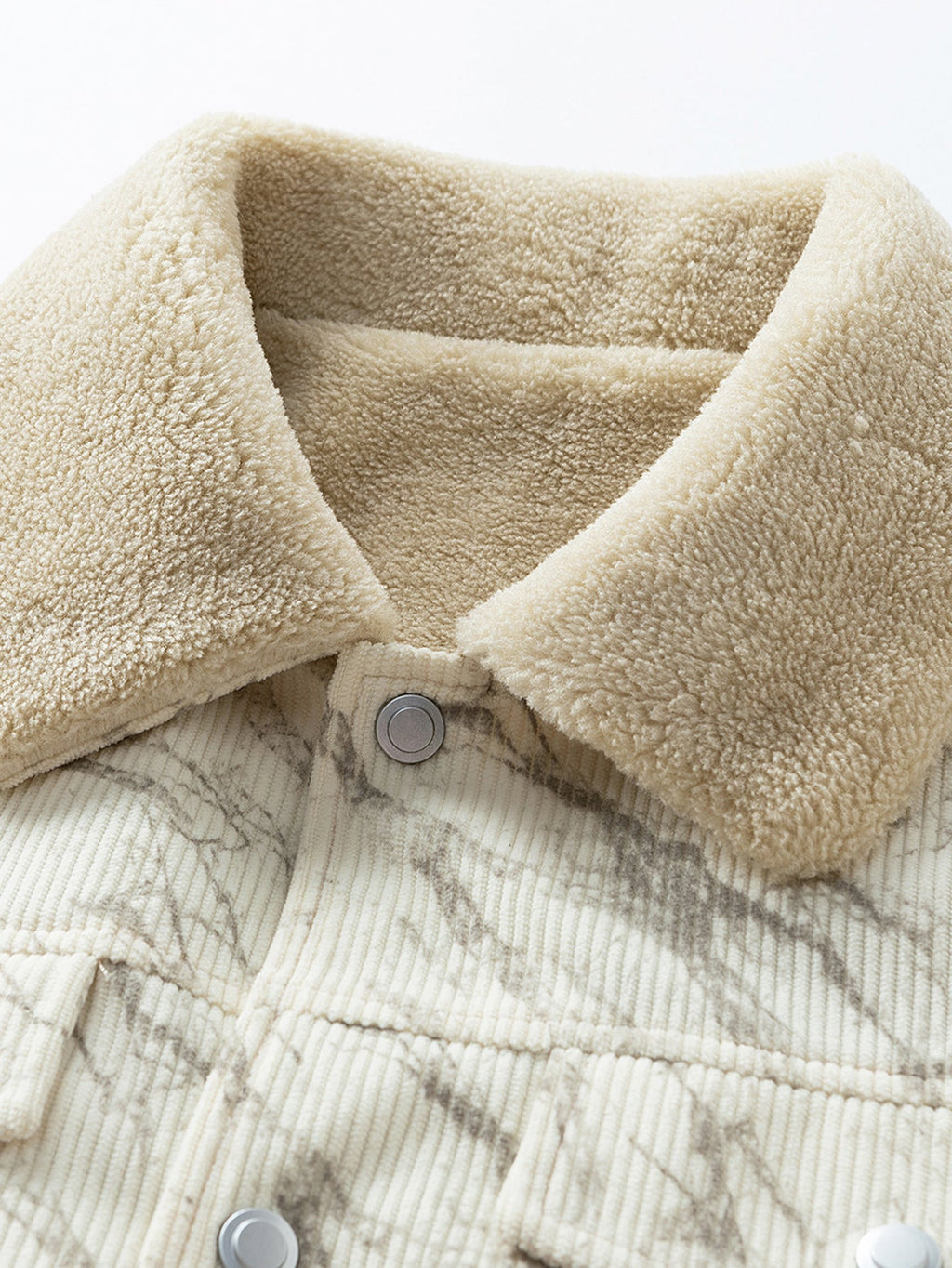 Sherpa-Lined Marble Print Corduroy Jacket