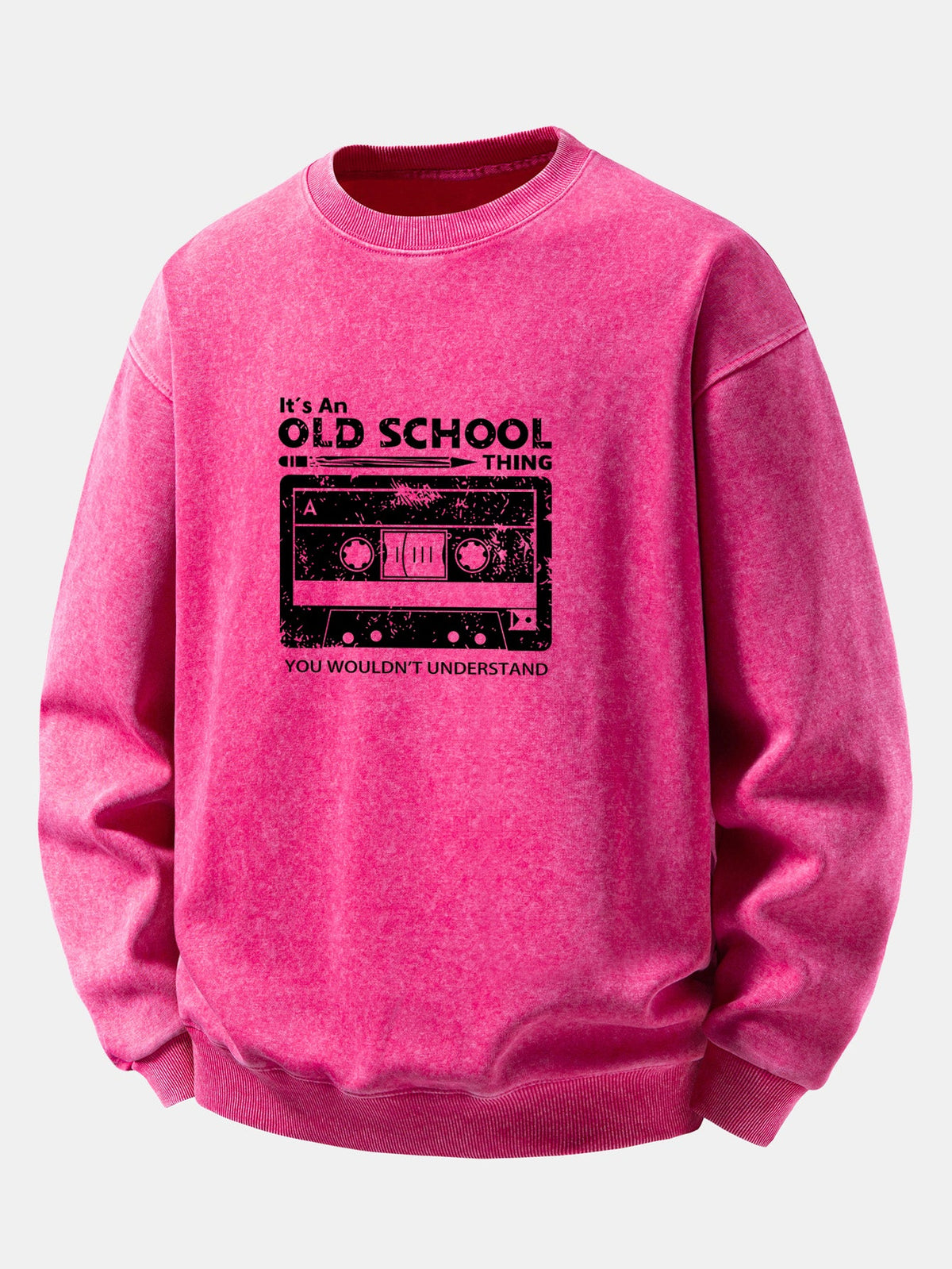 Relaxed Fit Cassette Tape Print Washed Distressed Sweatshirt