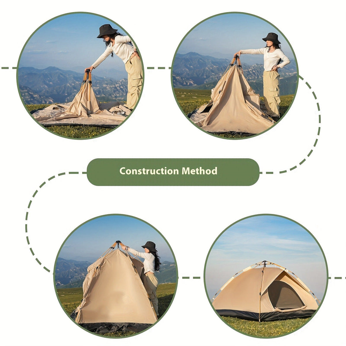 Camping Tent, One-to-Three or Three-to-Four-Person Pop-Up Outdoor Shelter with Dual Doors for Camp Setup