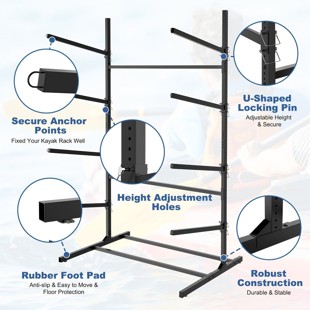 Kayak Storage Rack, Adjustable Stand for SUP, Canoe & Paddle Board, Wall, Dock & Freestanding, 400 lbs Capacity