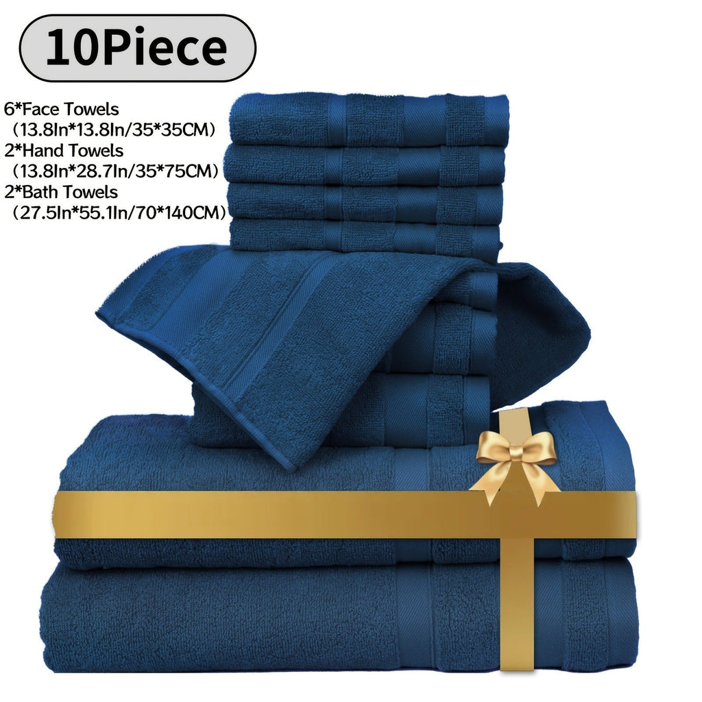 Bath Towel Set in Pure Cotton, Six or Ten Solid-Color Towels for Bathroom Routines, Gym Visits and Travel