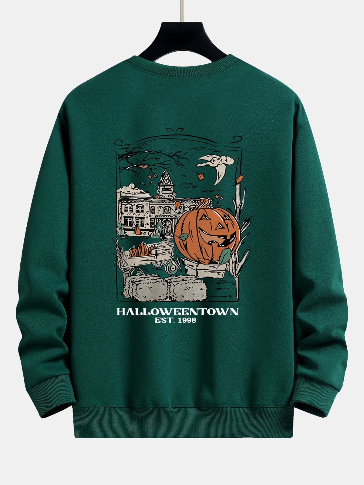 Halloween Pumpkin Town Print Relax Fit Sweatshirt