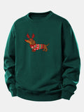 Christmas Dachshund With Reindeer Antlers Print Relax Fit Sweatshirt
