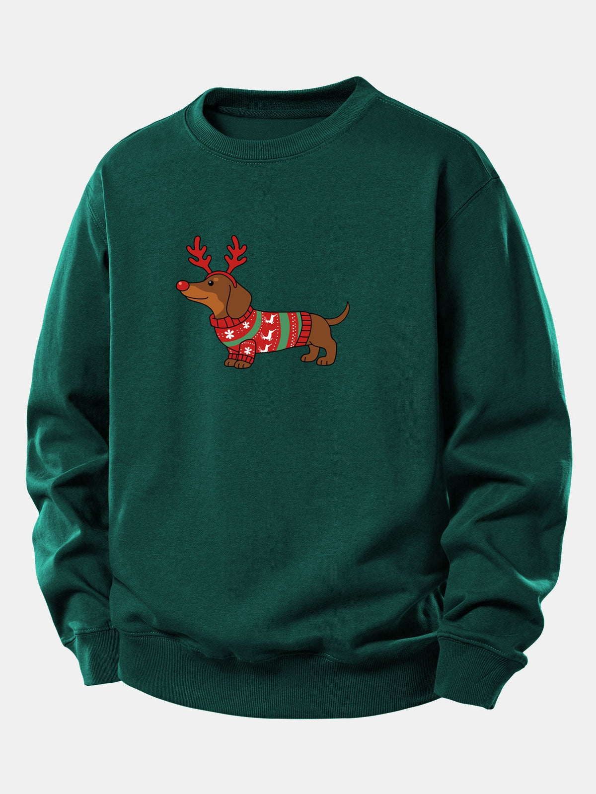 Christmas Dachshund With Reindeer Antlers Print Relax Fit Sweatshirt