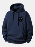 Black Cat Print Relaxed Fit Hoodie