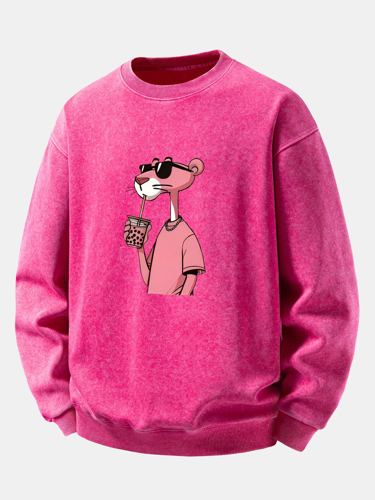 Relaxed Fit Pink Panther Print Washed Distressed Sweatshirt