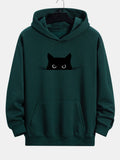 Black Cat Print Relaxed Fit Hoodie