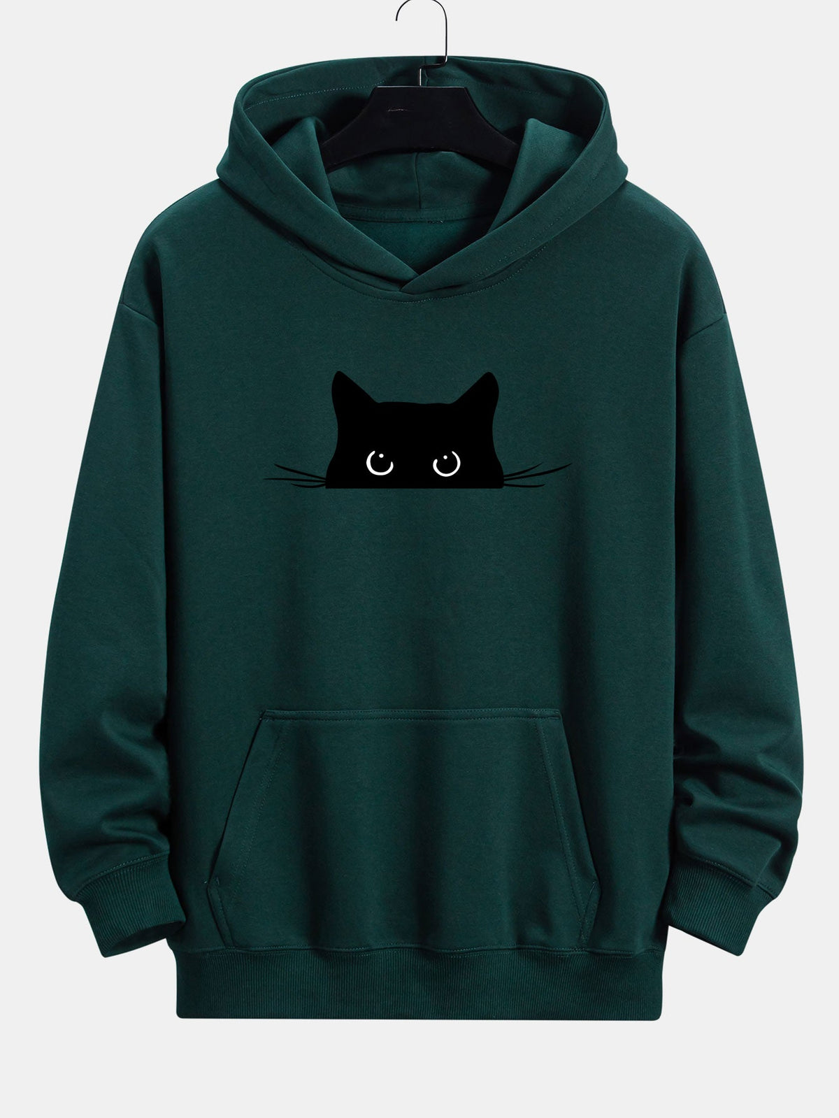 Black Cat Print Relaxed Fit Hoodie