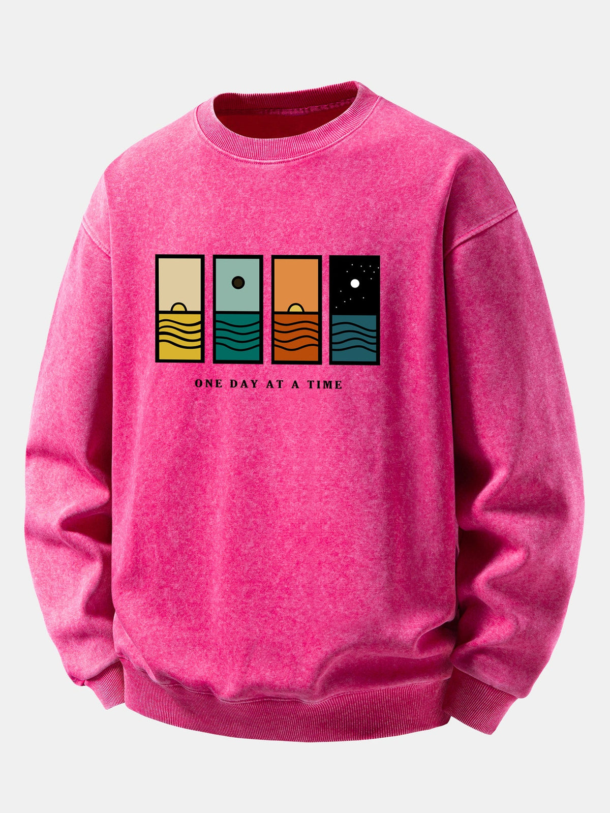 Relaxed Fit One Day At A Time Print Washed Distressed Sweatshirt