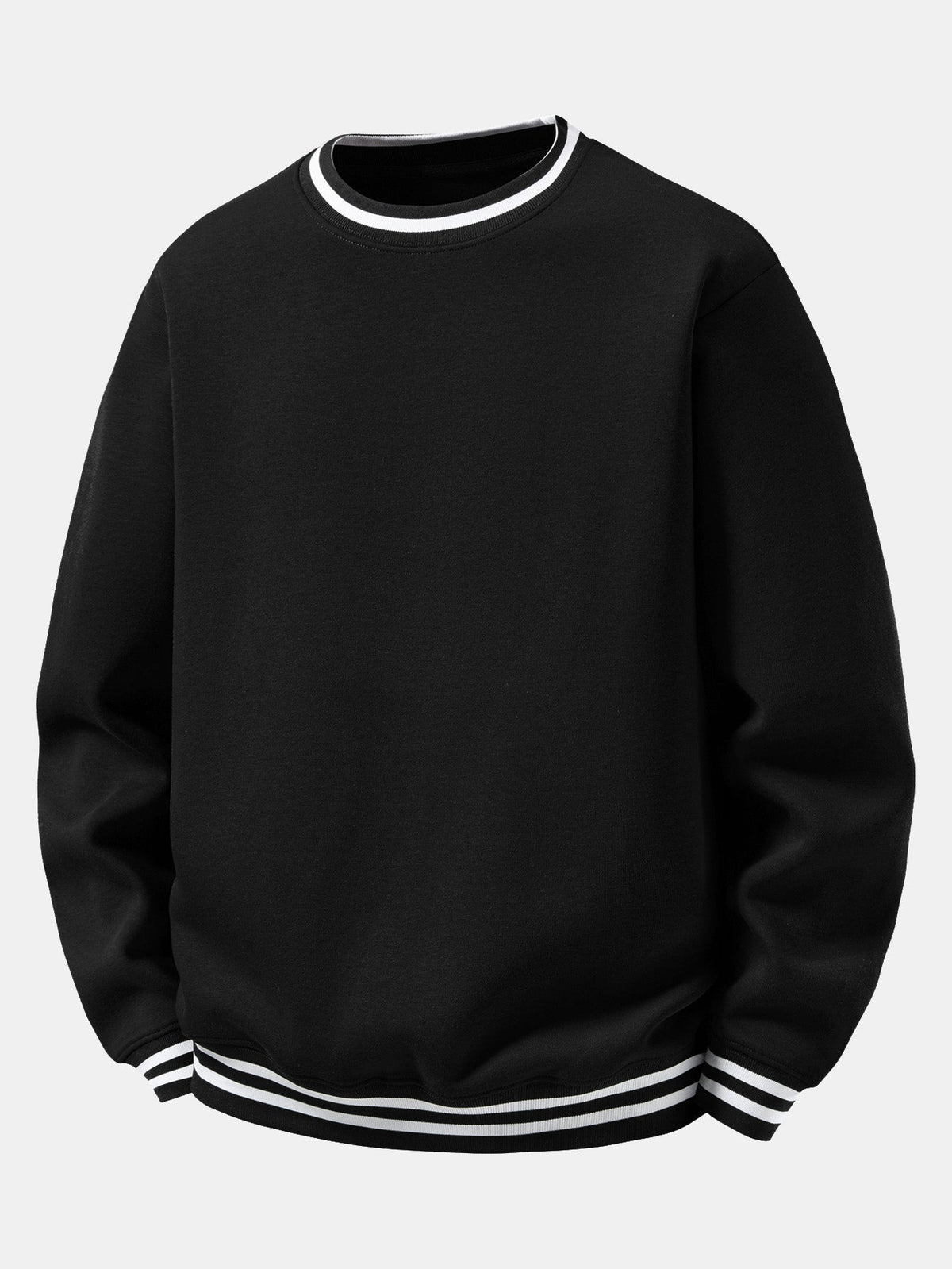 Striped Ribbed Trim Crew Neck Sweatshirt