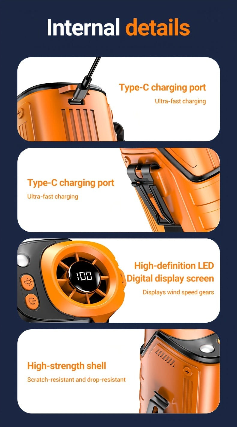 Outdoor Camping and Hiking: Portable Waist Fan with Flashlight and Power Bank for Sports EDC