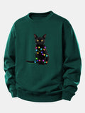 Color Lights Black Cat Print Relax Fit Sweatshirt