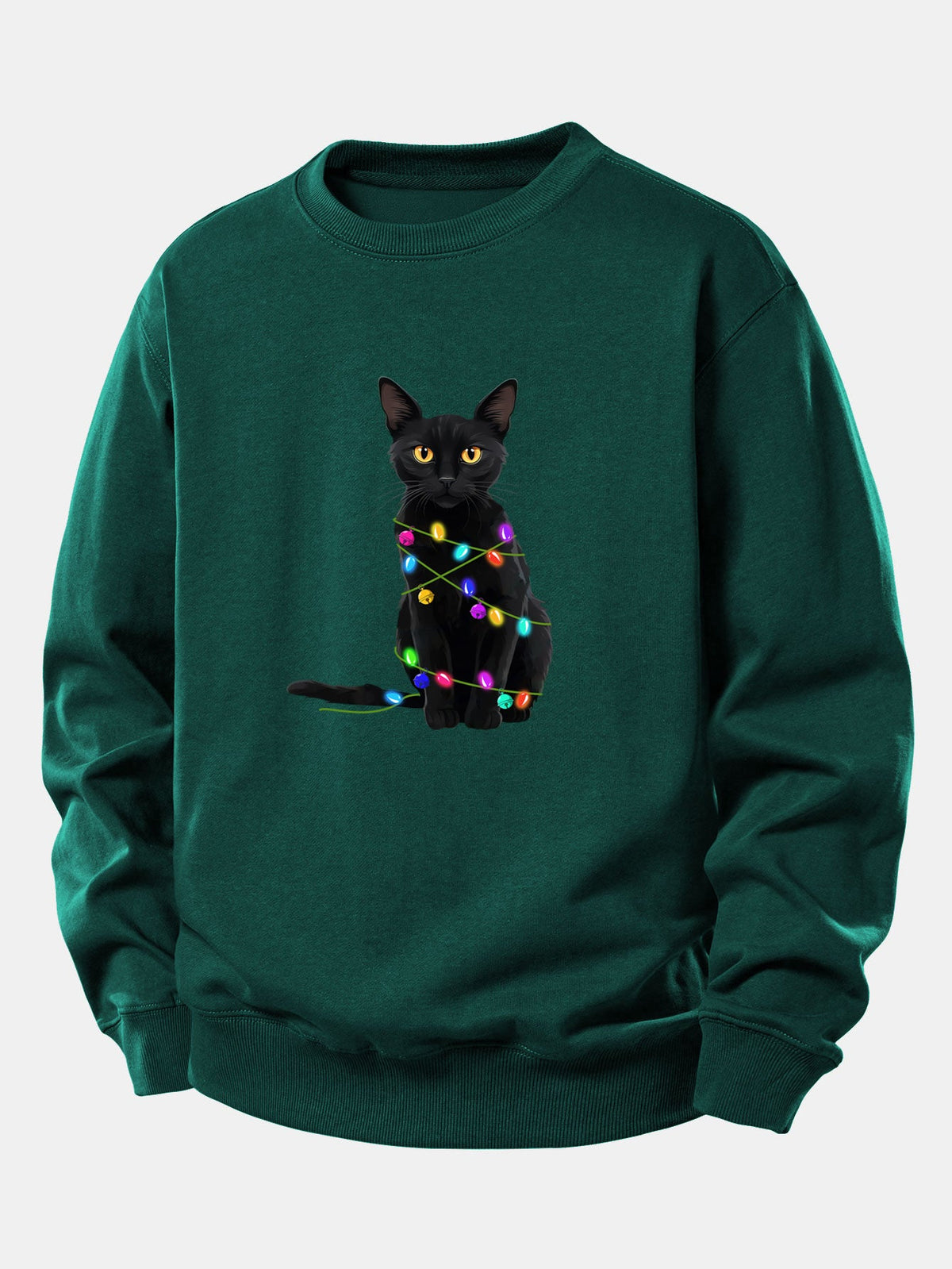 Color Lights Black Cat Print Relax Fit Sweatshirt