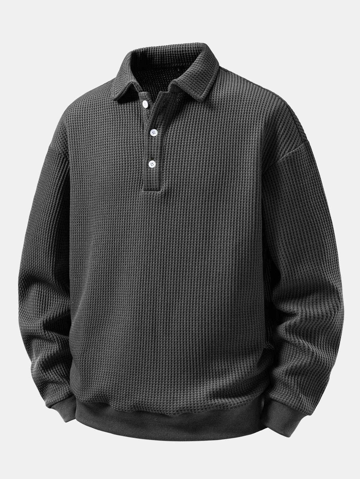 Relaxed Fit Waffle Polo Collar Sweatshirt