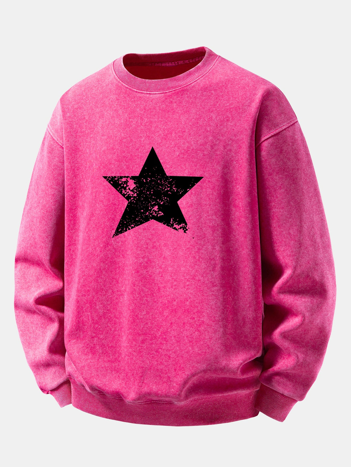 Relaxed Fit Star Print Washed Distressed Sweatshirt