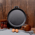 28cm Cast Iron Skillet with Dual Loop Handles and Broad Round Cooking Surface for Oven, Grill or Campfire Use