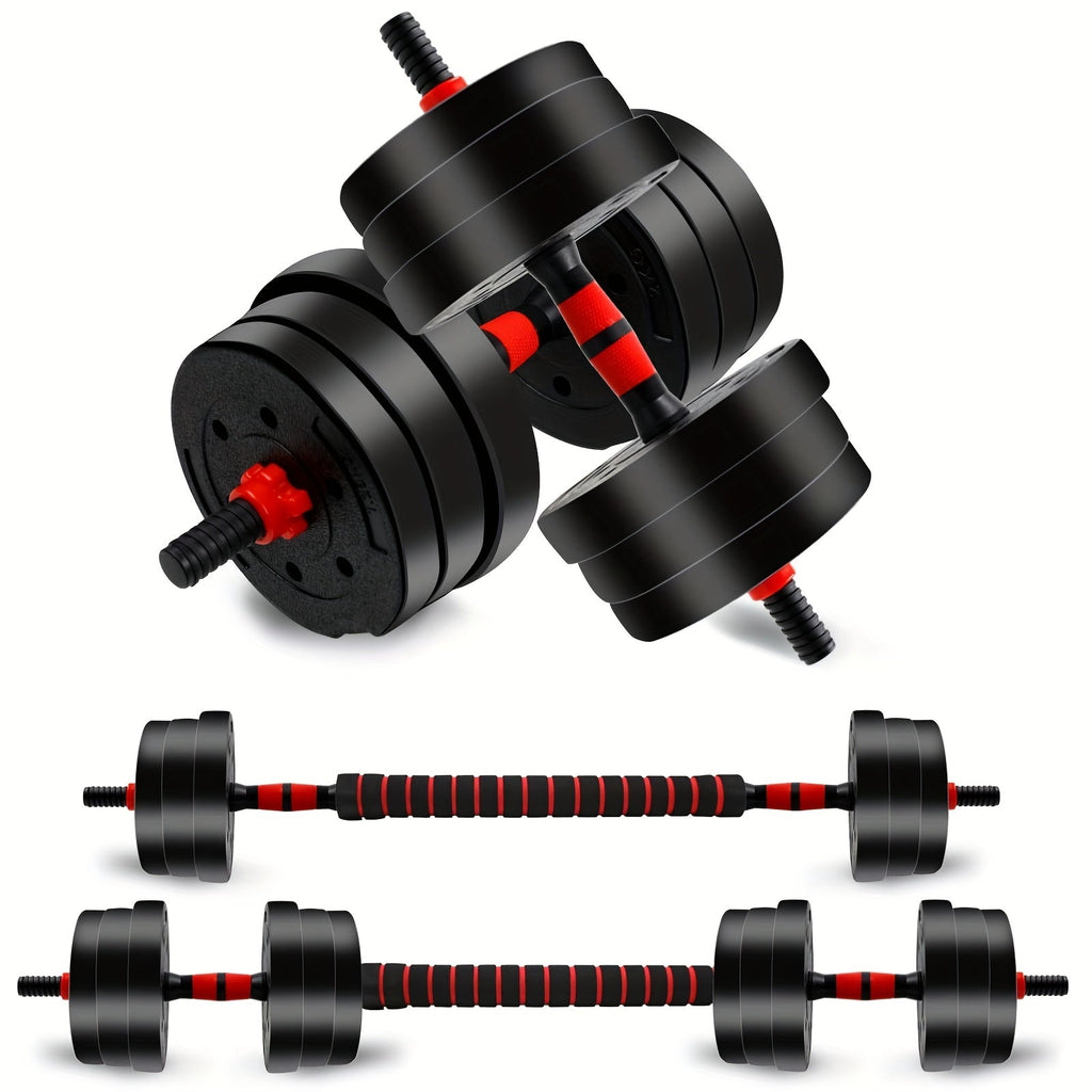 44-Pound Adjustable Dumbbell and Barbell Set with Black Round Plates, Connecting Rod and Double Lock Nuts