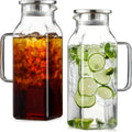 Glass Pitcher with Lid & Handle 2L 68oz, Square Borosilicate Water Jug, Heat Resistant Carafe for Fridge