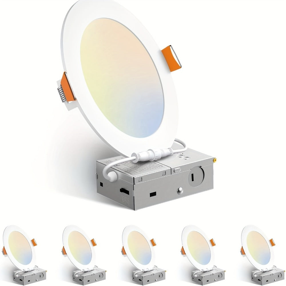 6 Inch LED Recessed Light 5CCT Selectable Dimmable - 12W 1050LM, 2700K-5000K, ETL Listed Slim Canless Downlight for Kitchen