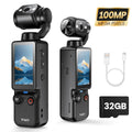 W&O Pocket Camera with Webcam Function, 1.9" Screen, 180° Rotating Shot, 2000mAh Battery, USB-C Charging