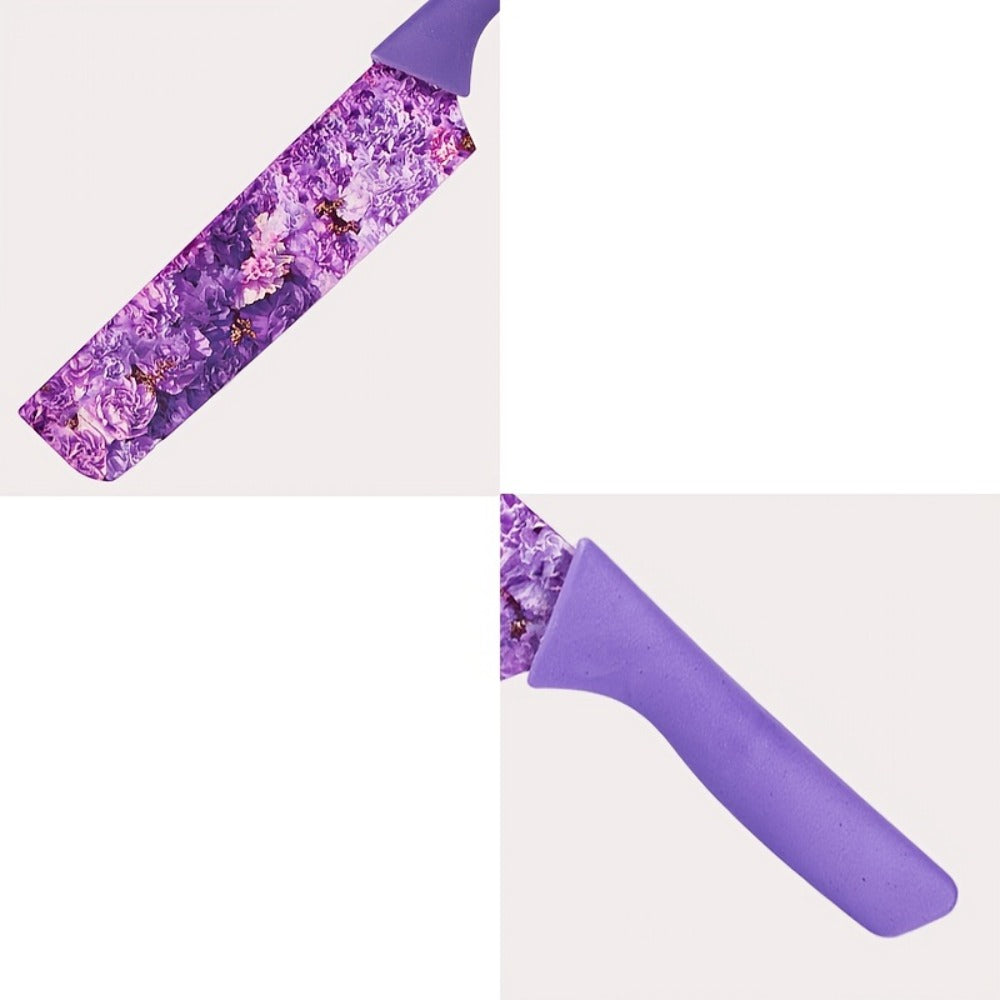 Kitchen Knife Set 6-Piece Floral High-Carbon Stainless Steel with Cleaver, Bread Knife, Shears and Peeler