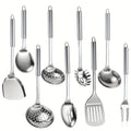 Kitchen Utensils with Hanging Loops, Nine-Piece 304 Stainless Steel Set of Mixed Cooking Tools