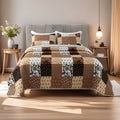 Patchwork Quilted Bedspread Set 3 Piece - 1 Quilt & 2 Pillow Shams All-Season Breathable 100% Polyester Bedding Set for Bedroom Dorm