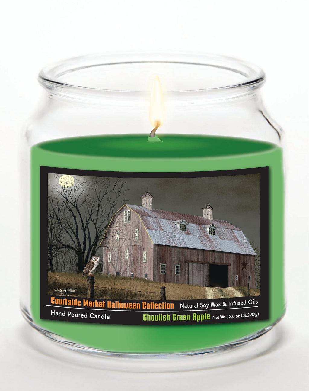 Halloween Collection Barn Harvest Moon 12.8 Oz Candle Glass Jar with Brushed Silver Metal Lid