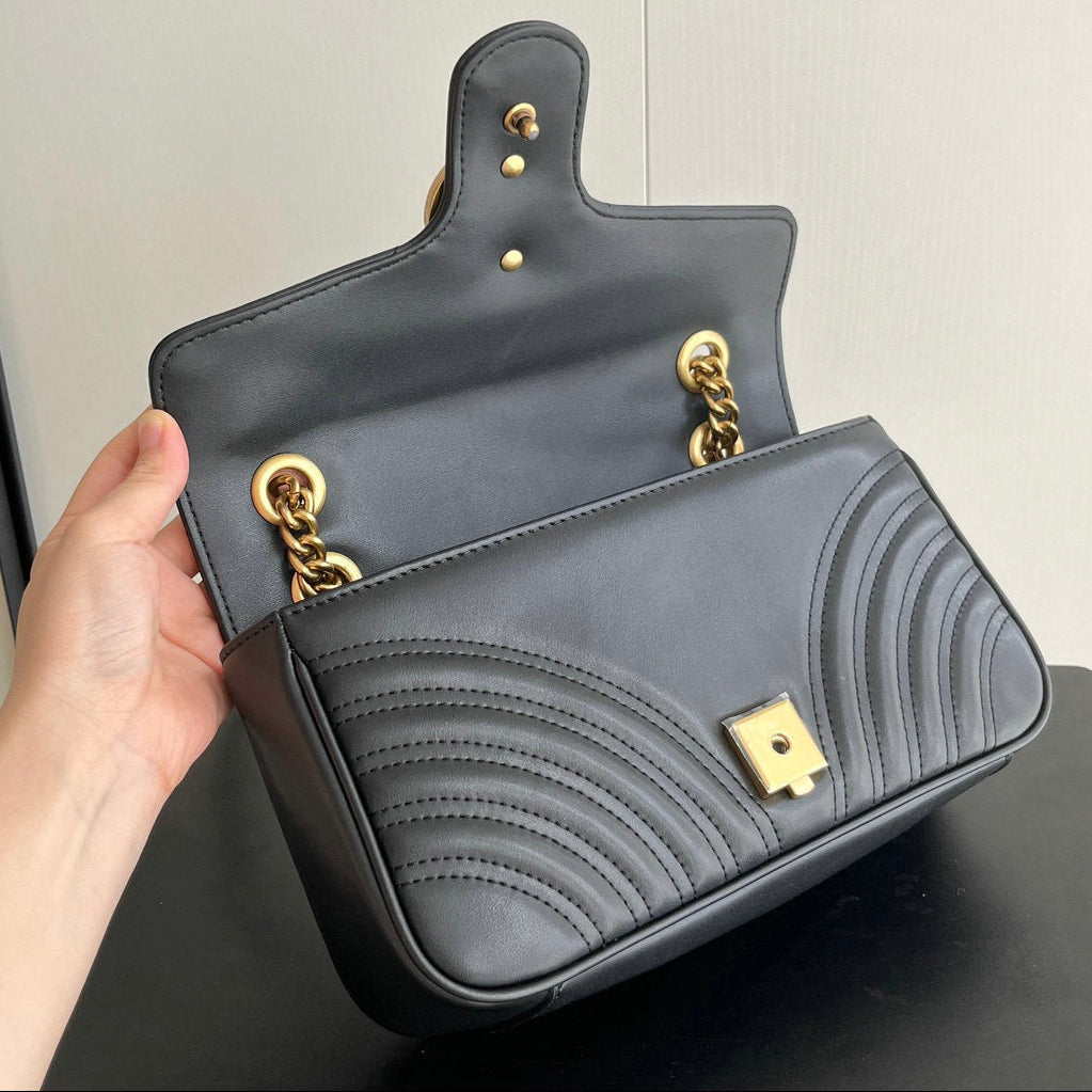 Black Quilted Leather Chain Shoulder Bag