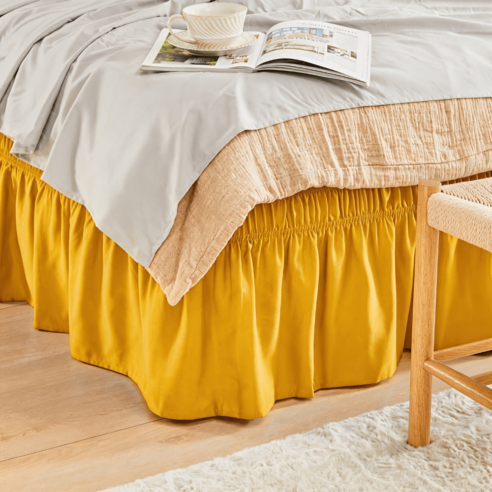 Bed Skirt Elastic Wrap Around Ruffle - 15 Inch Drop Microfiber Dust Ruffle, Adjustable No-Lift Fit, Fade Resistant Machine Washable, Hotel Quality Bedskirt for Twin Full Queen King, 30 Colors