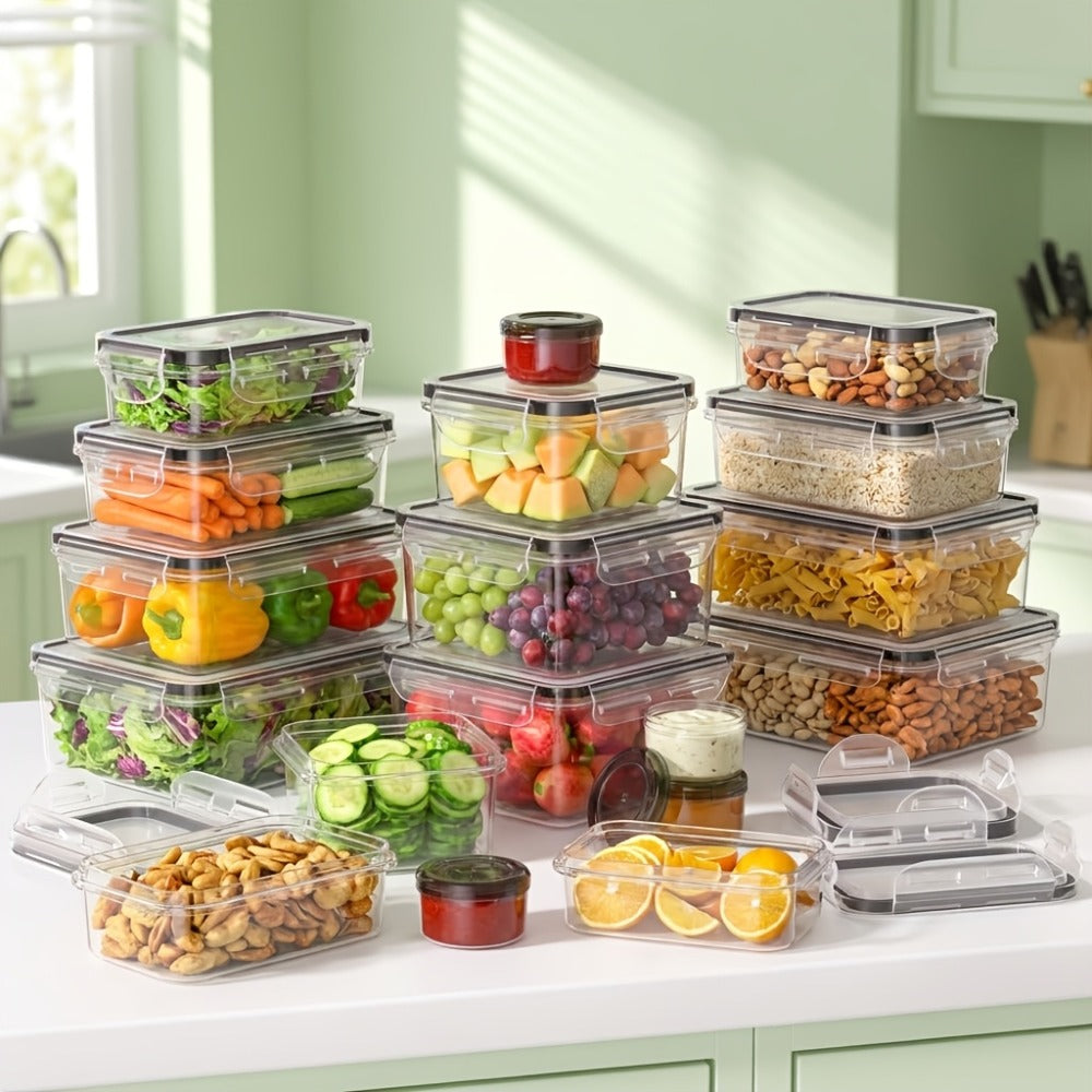 Food Storage Containers, Airtight Stackable Plastic Meal Prep Boxes with Leak-Proof Lids and Pantry Labels