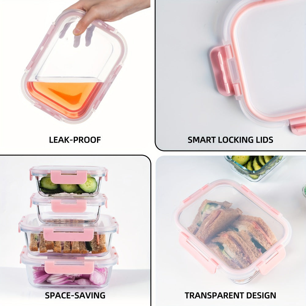 Glass Food Storage Containers for Meal Prep, Airtight Borosilicate Kitchen Boxes, Microwave and Freezer Safe